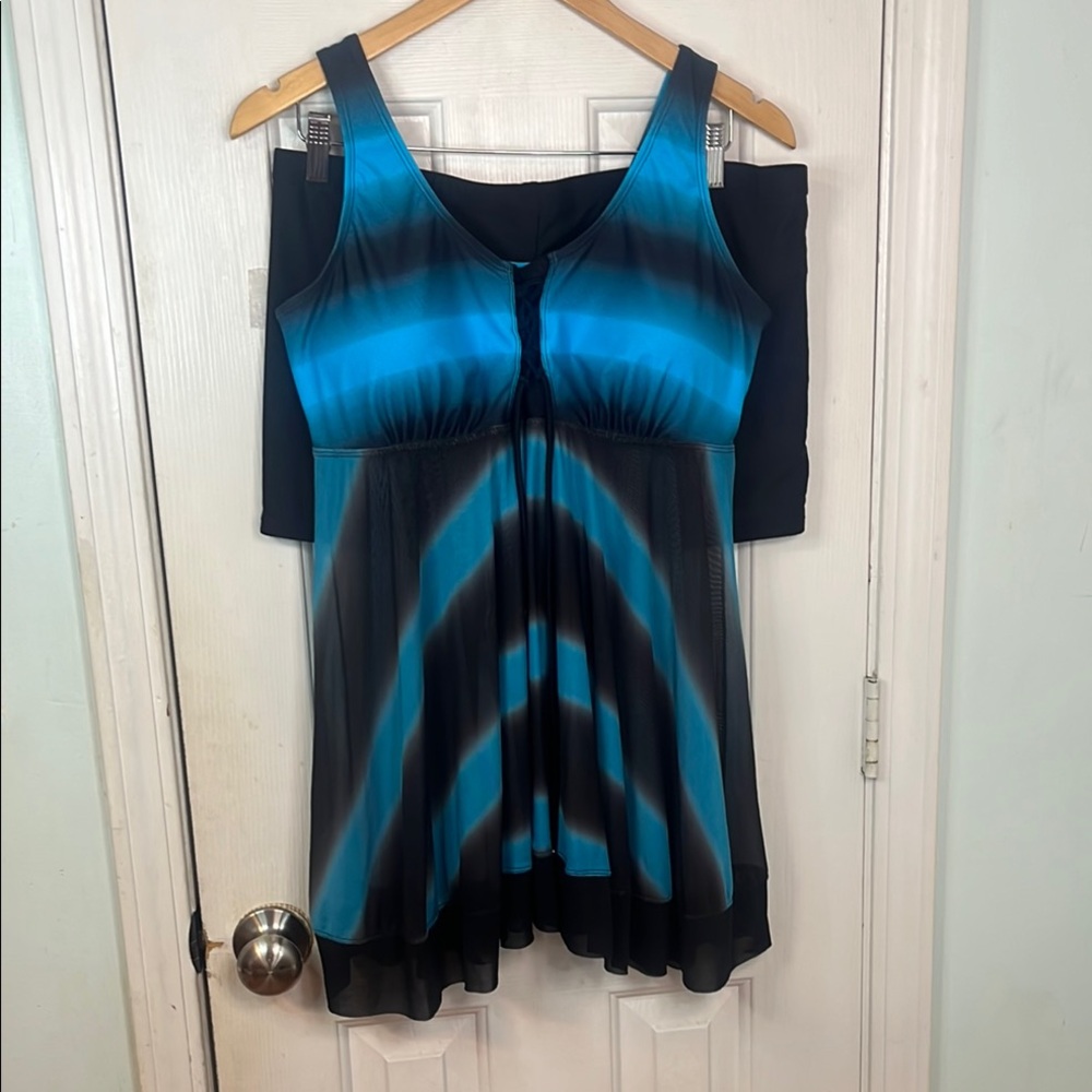 Chic Black and Blue Women's Swim Coverup two-piece swimsuit, looks really nice.